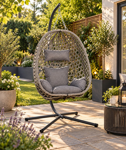 Rattan hanging egg chair with - hanging,